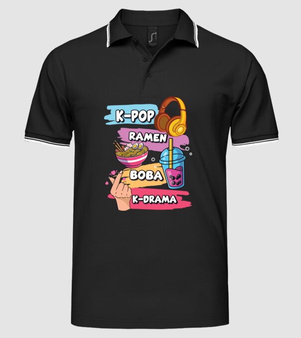 K-POP RAMEN BOBA K-DRAMA model negru pe tricou