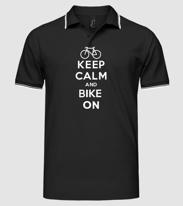 Keep calm and bike on model negru pe tricou