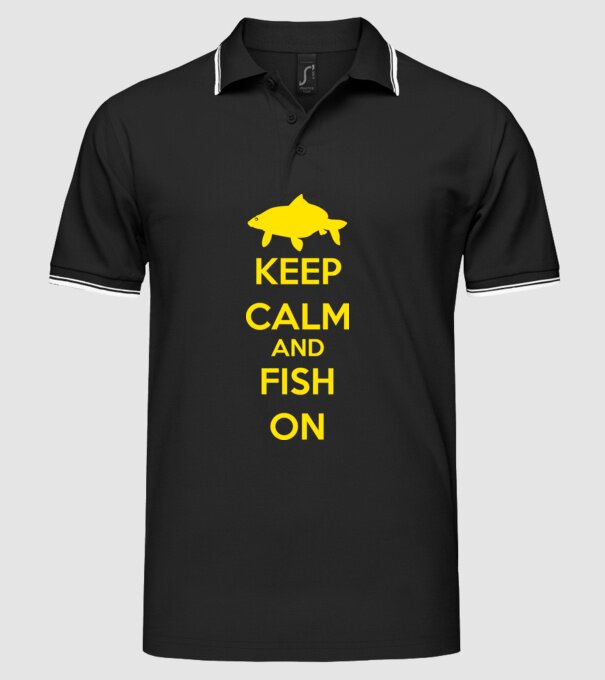 Keep calm and fish on model negru pe tricou