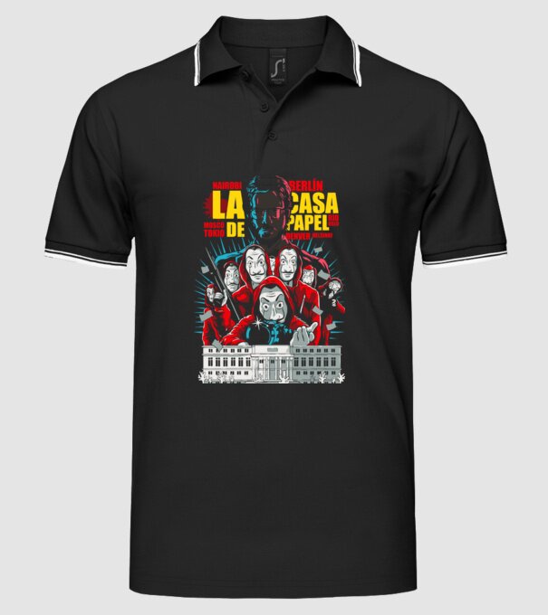 La casa de papel ilutración model negru pe tricou