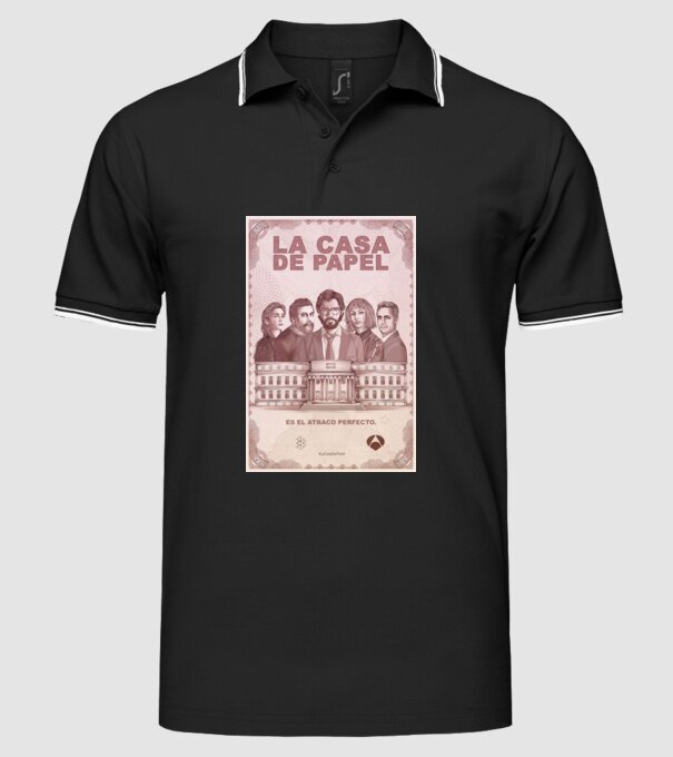 la casa de papel poster model negru pe tricou