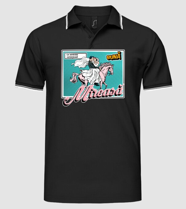 La revedere domnișoară, bună mireasă model negru pe tricou