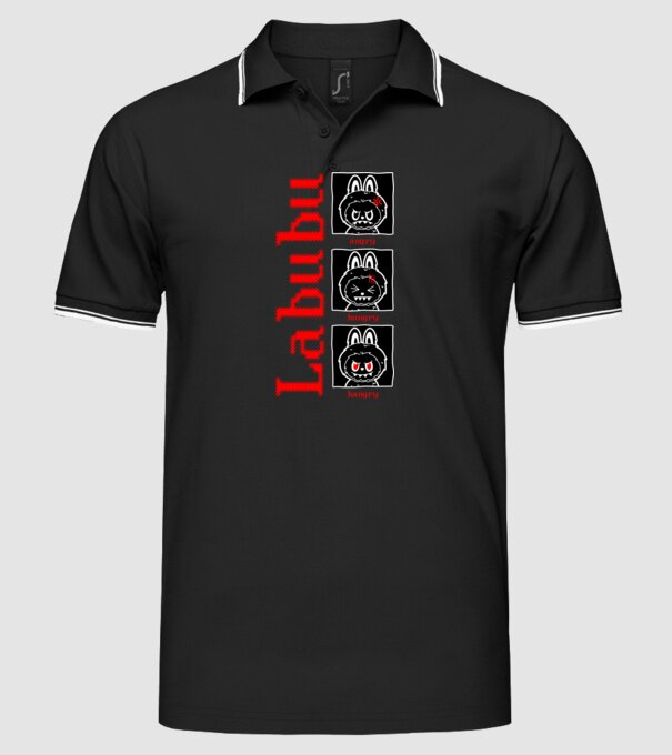 Labubu moods model negru pe tricou