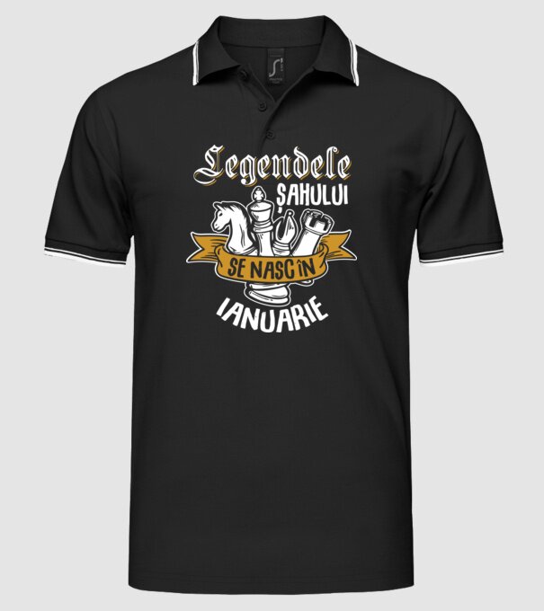 Legendele șahului se nasc în ianuarie model negru pe tricou