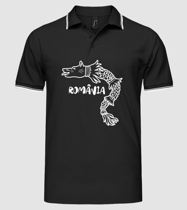 Lupul dacic alb model negru pe tricou