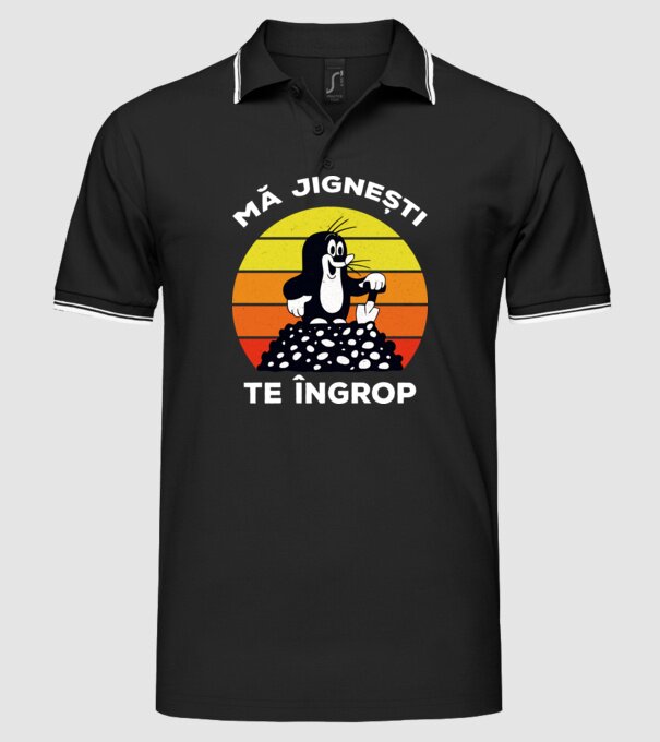 mă jignești, te îngrop model negru pe tricou