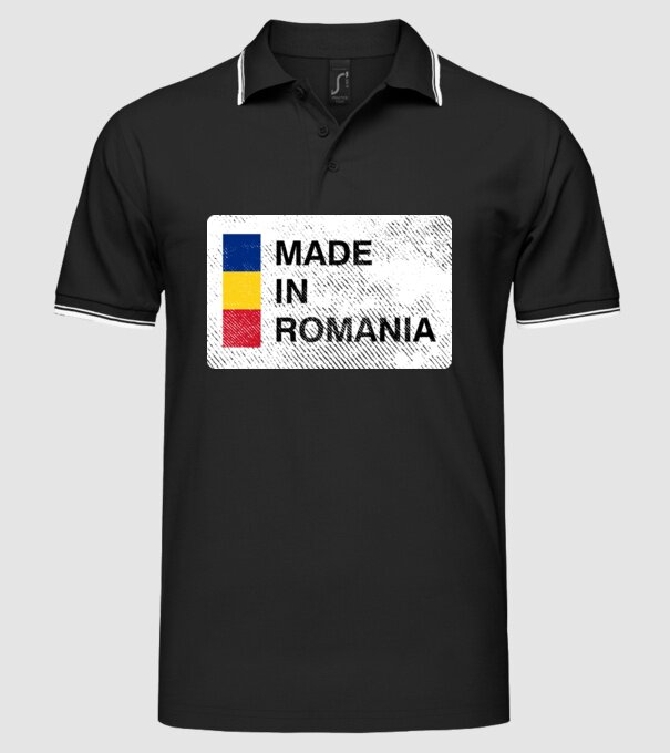 made in romania model negru pe tricou