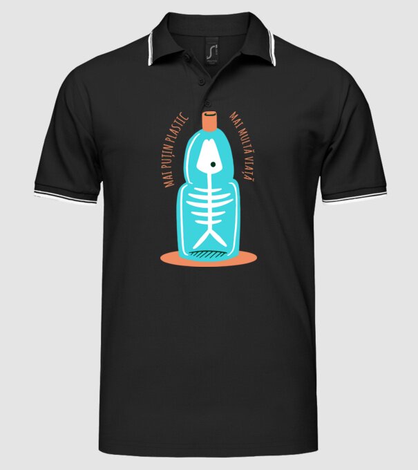 mai puțin plastic, mai multă viață model negru pe tricou