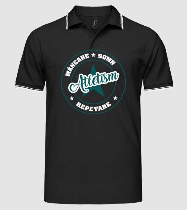 mâncare somn repetare ATLETISM model negru pe tricou