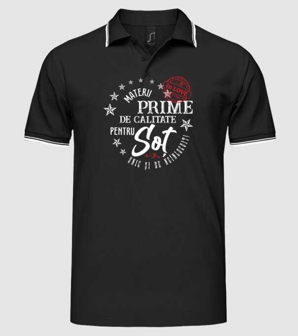Materii prime de calitate pentru soț model negru pe tricou