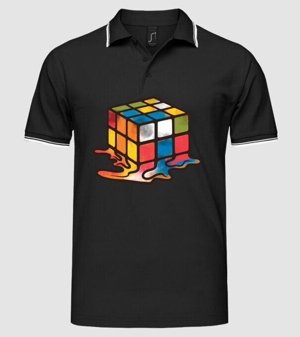 Melted Rubik model negru pe tricou