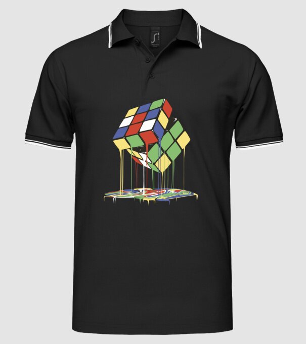Melting Rubik cube model negru pe tricou
