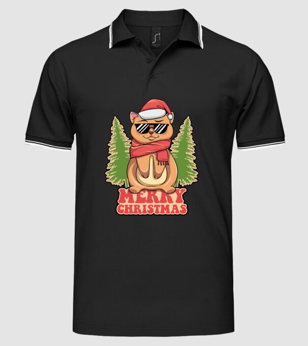 Merry christmas cat model negru pe tricou