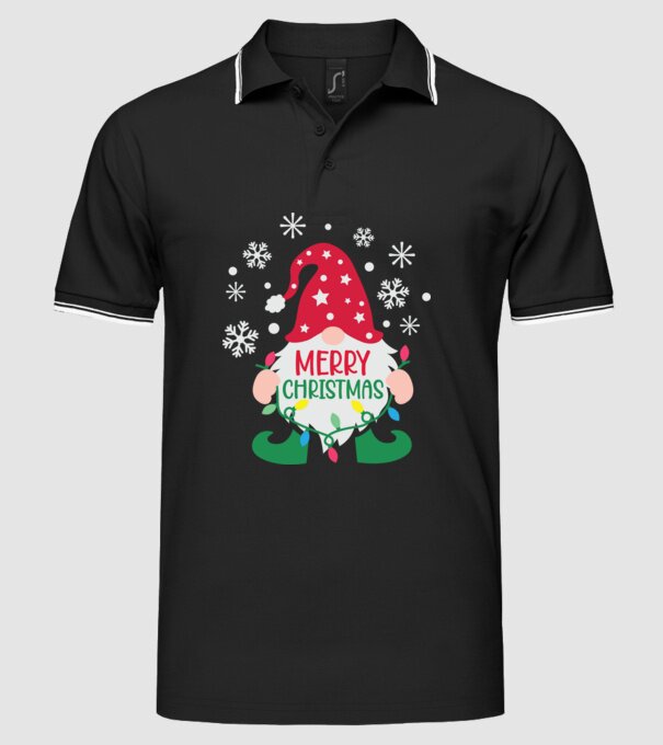 Merry christmas gnome model negru pe tricou