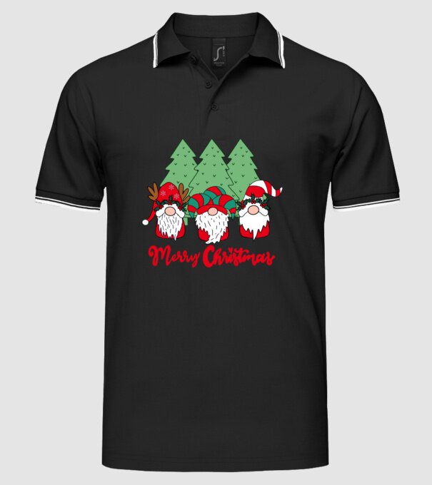 Merry christmas gnomes model negru pe tricou