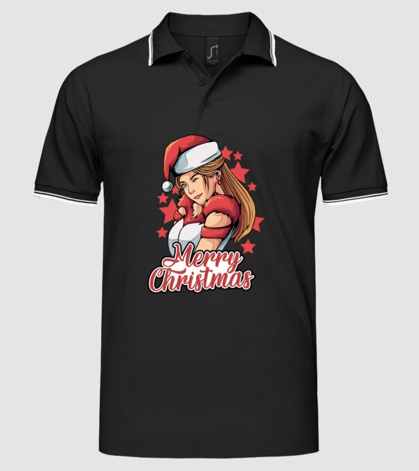 Merry christmas santa girl model negru pe tricou