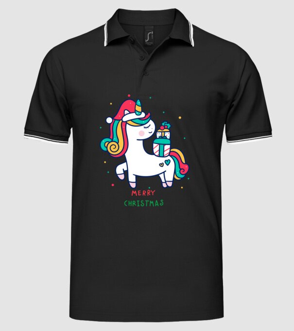 merry christmas unicorn model negru pe tricou