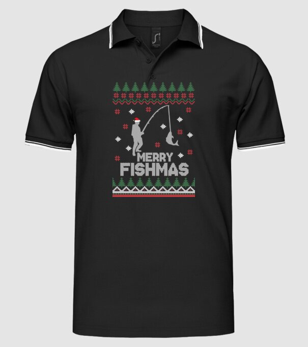 Merry Fishmas model negru pe tricou