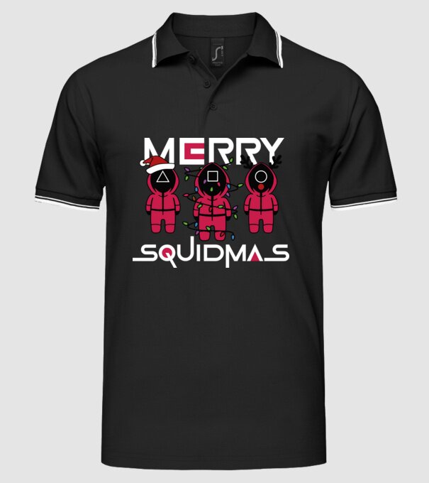 Merry squidmas model negru pe tricou