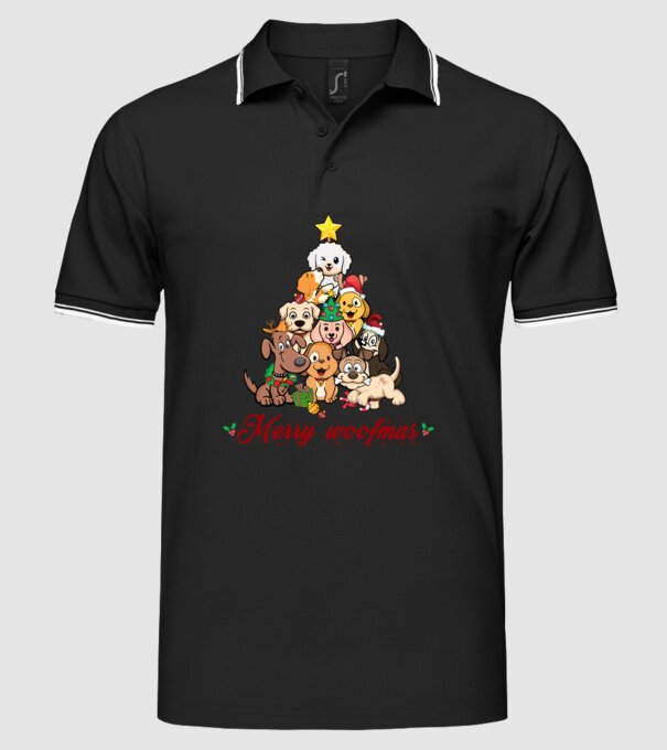 Merry woofmas model negru pe tricou