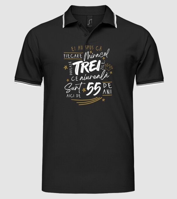 Miracol durează trei 55 de ani model negru pe tricou