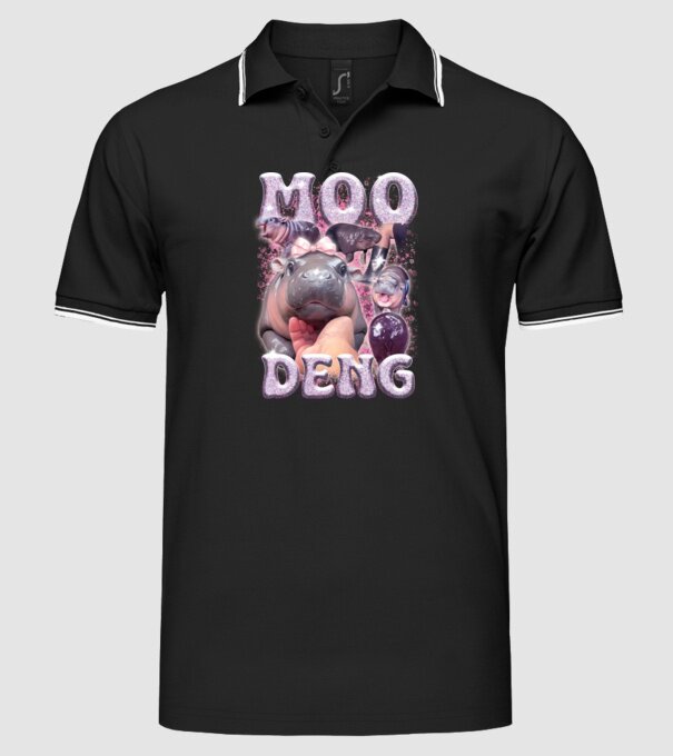 MOO DENG baby hippo model negru pe tricou