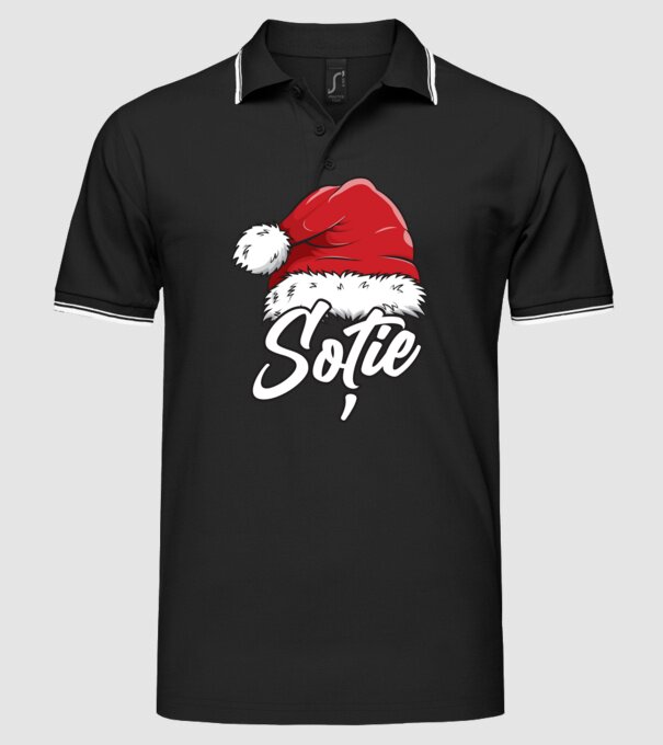 soție Santa Hat model negru pe tricou