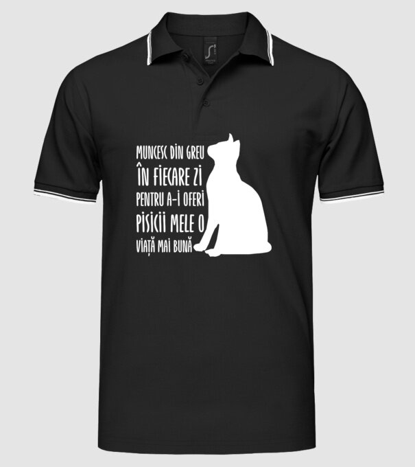 Muncesc din greu în fiecare zi pentru a-i oferi pisicii mele o viață mai bună model negru pe tricou