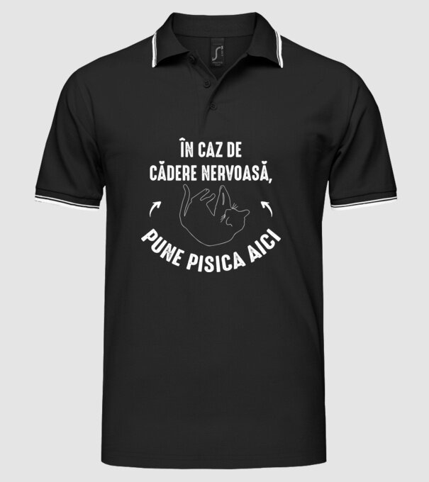 n caz de cădere nervoasă, pune pisica aici model negru pe tricou