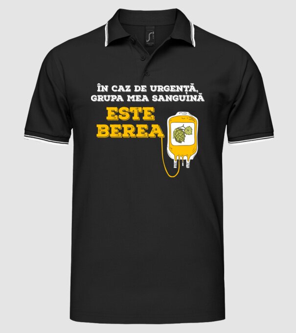 În caz de urgență, grupa mea sanguină este berea model negru pe tricou