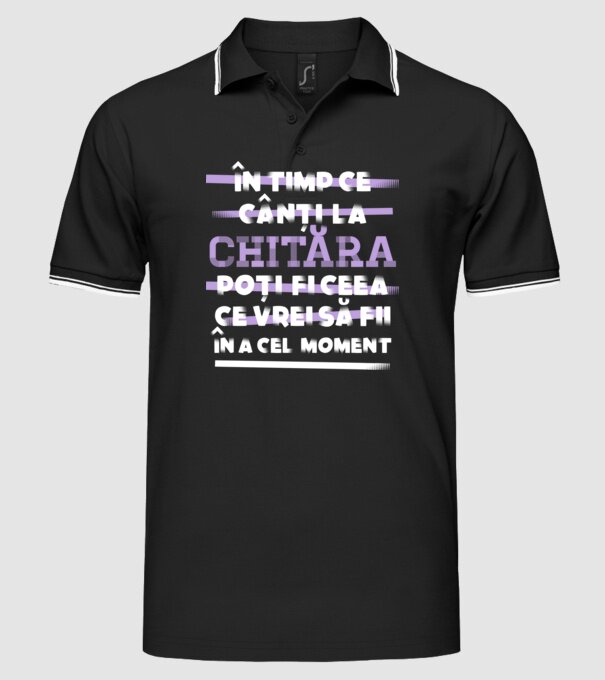 în timp ce cânți la chitară poți fi ceea ce vrei să fii - în acel moment model negru pe tricou