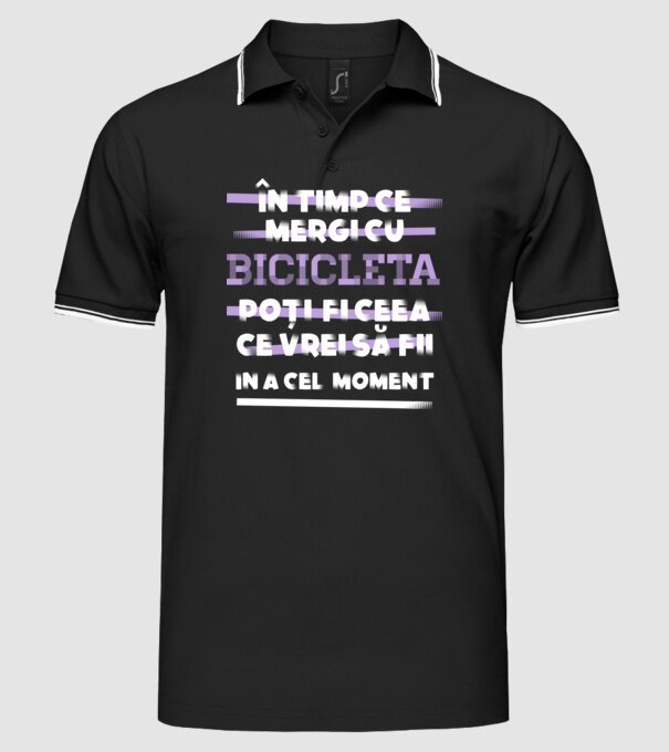 în timp ce mergi cu bicicleta poți fi ceea ce vrei să fii - în acel moment model negru pe tricou