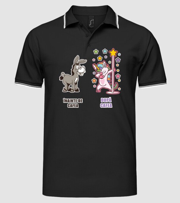 Înainte de cafea - După cafea model negru pe tricou