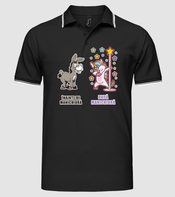 Înainte de manichiură - După manichiură model negru pe tricou