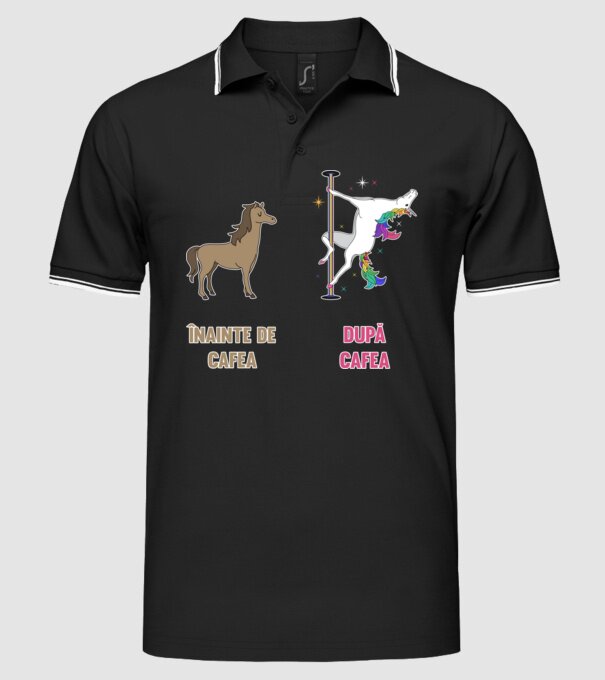 Înainte de cafea - După cafea model negru pe tricou