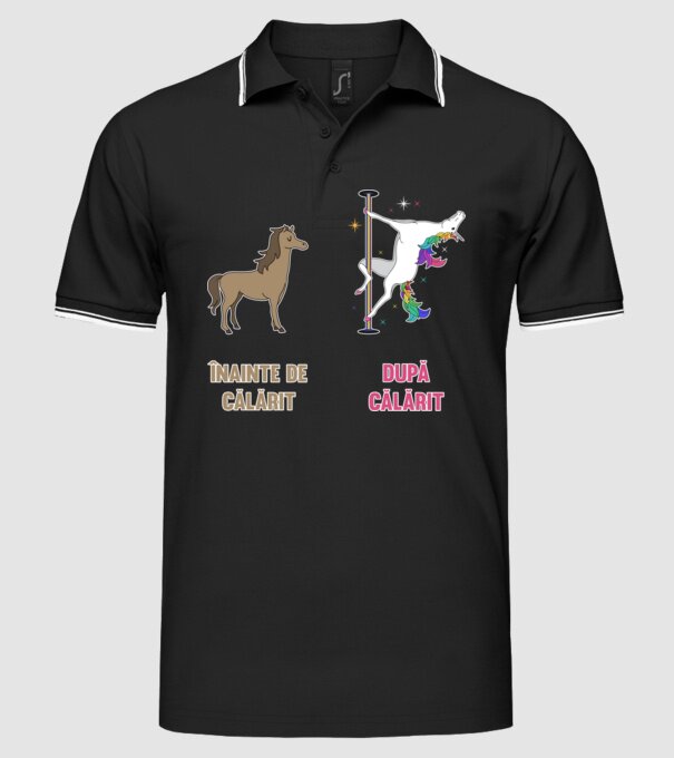 Înainte de călărit - după călărit model negru pe tricou