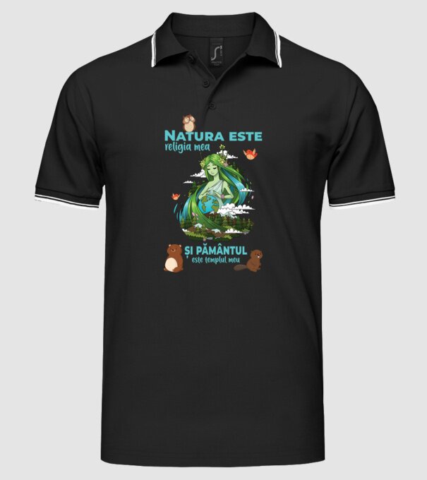 Natura este religia mea și pământul este templul meu model negru pe tricou