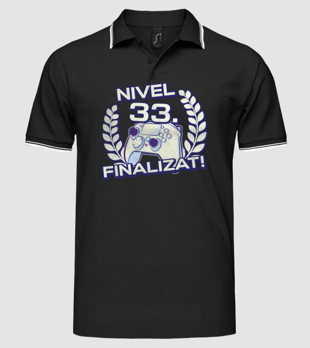 Nivel 33 finalizat! model negru pe tricou