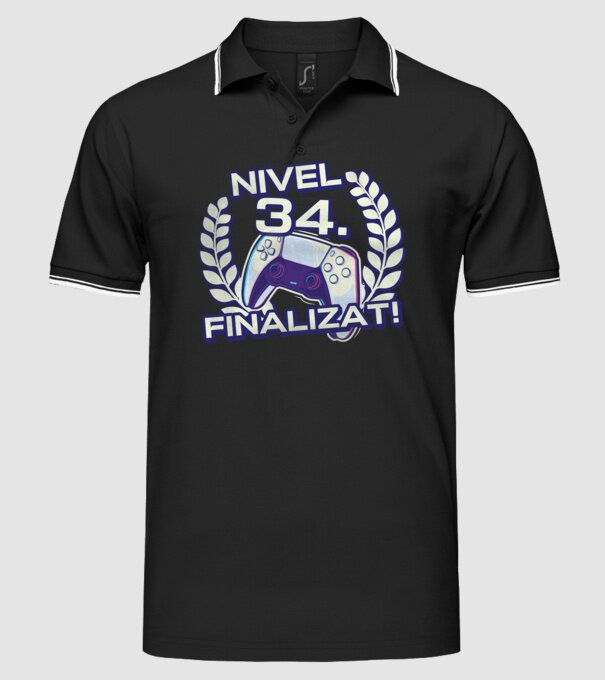 Nivel 34 finalizat! model negru pe tricou