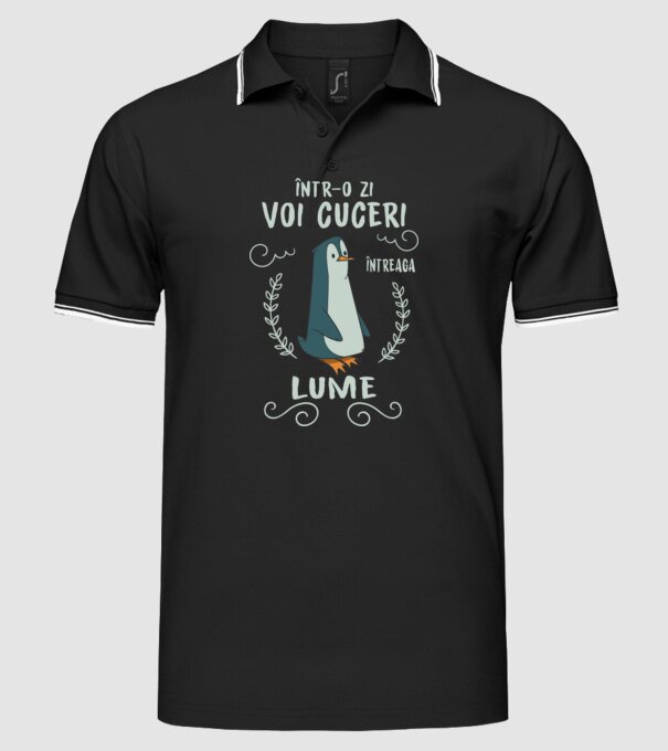 Într-o zi voi cuceri întreaga lume model negru pe tricou