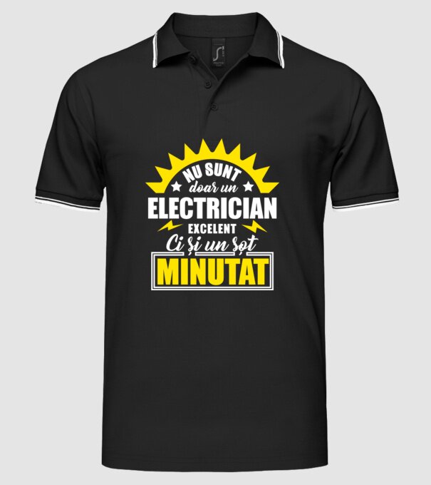 Nu sunt doar un electrician excelent, ci și un soț minunat! model negru pe tricou