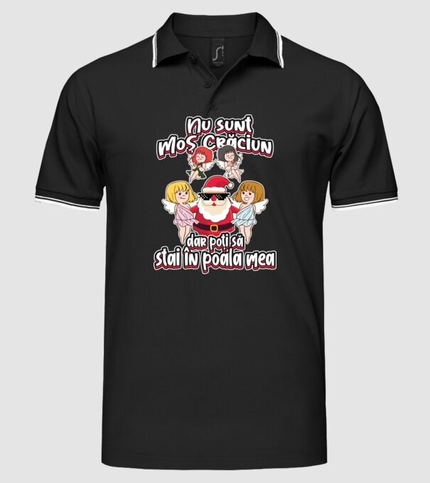 Nu sunt Moș Crăciun, dar poți să stai în poala mea model negru pe tricou