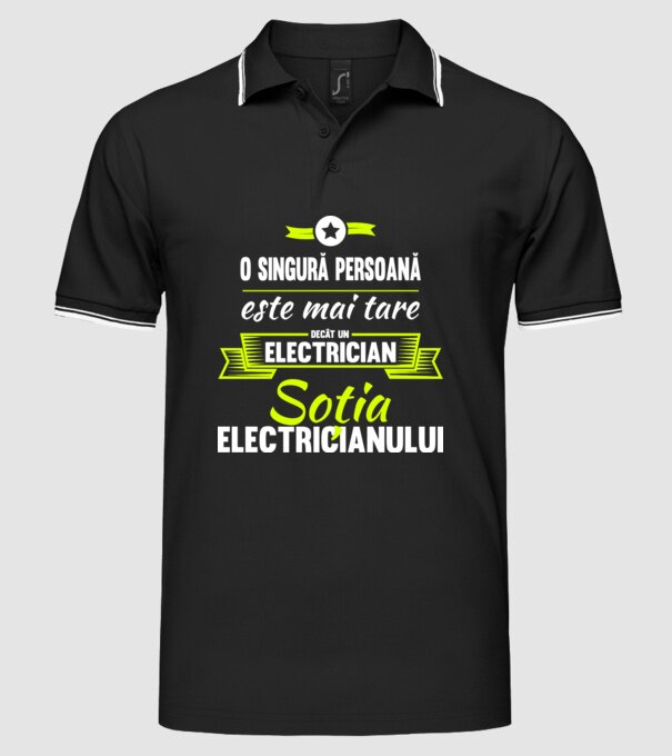 O singură persoană este mai tare decât un electrician, soția electricianului model negru pe tricou