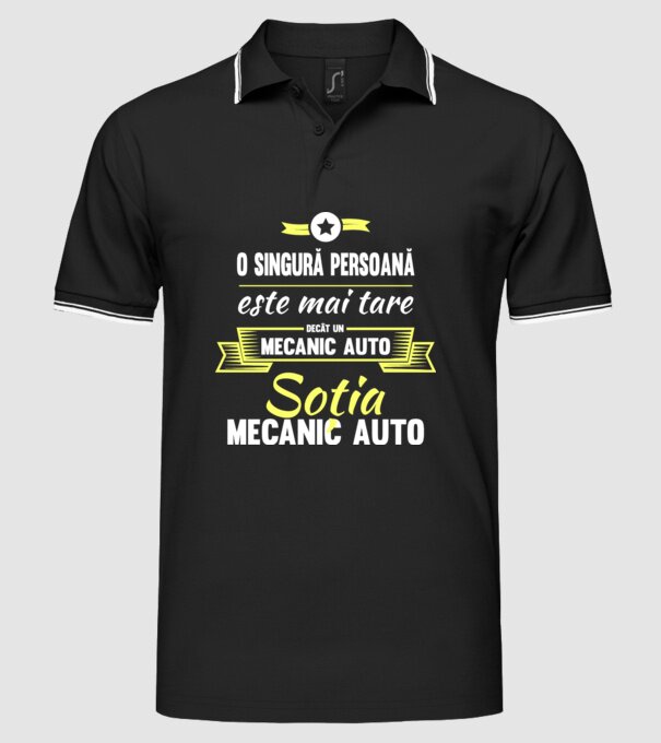O singură persoană este mai tare decât un mecanic auto, soția mecanicului auto model negru pe tricou