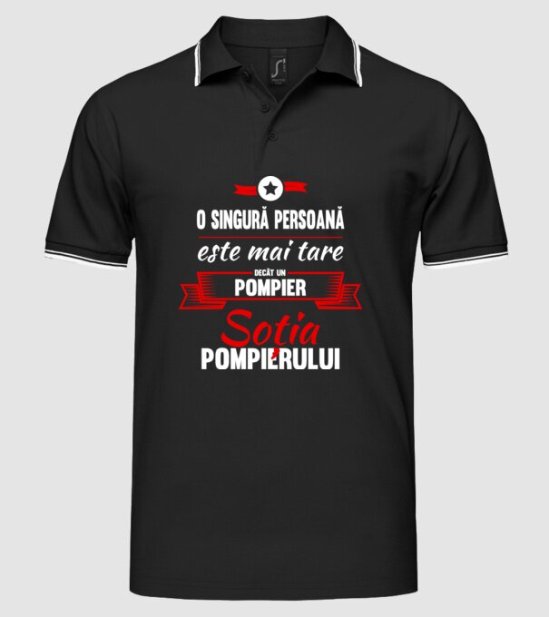 O singură persoană este mai tare decât un pompier, soția pompierului model negru pe tricou
