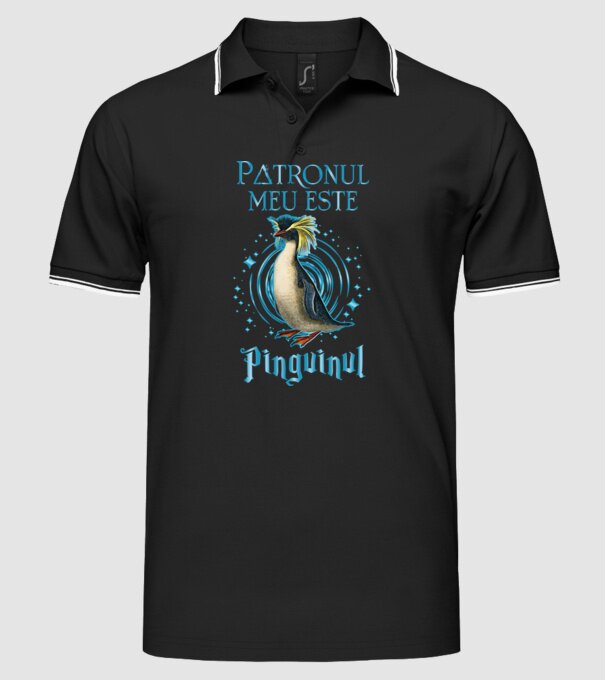 Patronul meu este PINGUINUL model negru pe tricou
