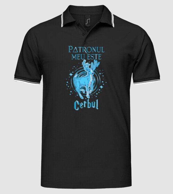 Patronul meu este CERBUL model negru pe tricou