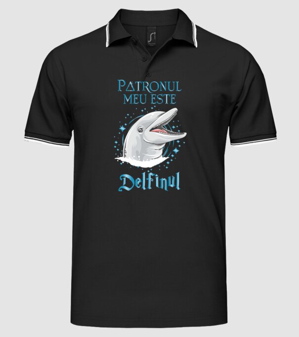 Patronul meu este DELFINUL model negru pe tricou