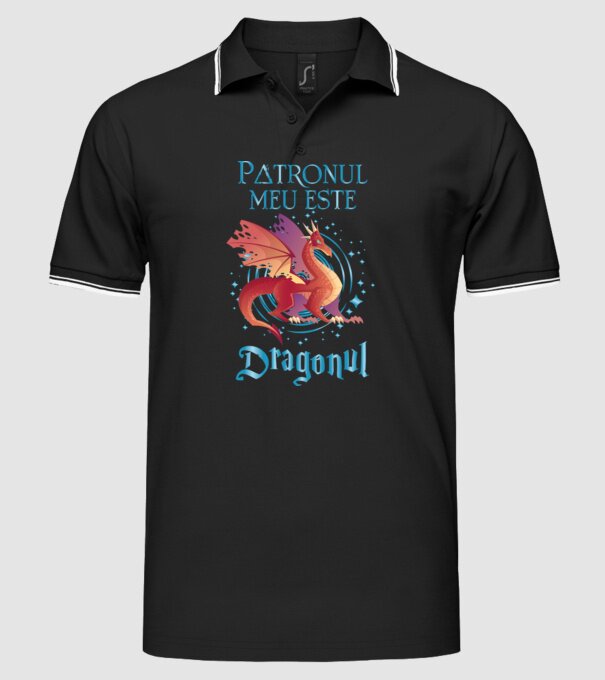 Patronul meu este DRAGONUL model negru pe tricou