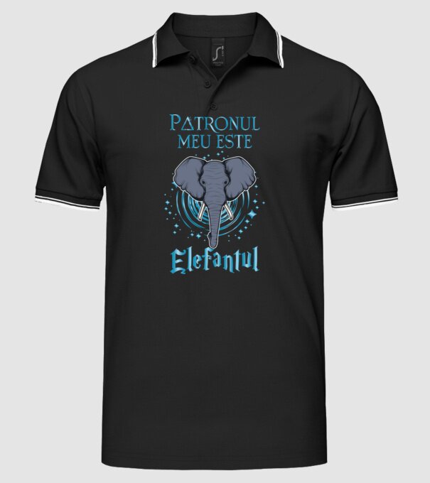 Patronul meu este ELEFANTUL model negru pe tricou